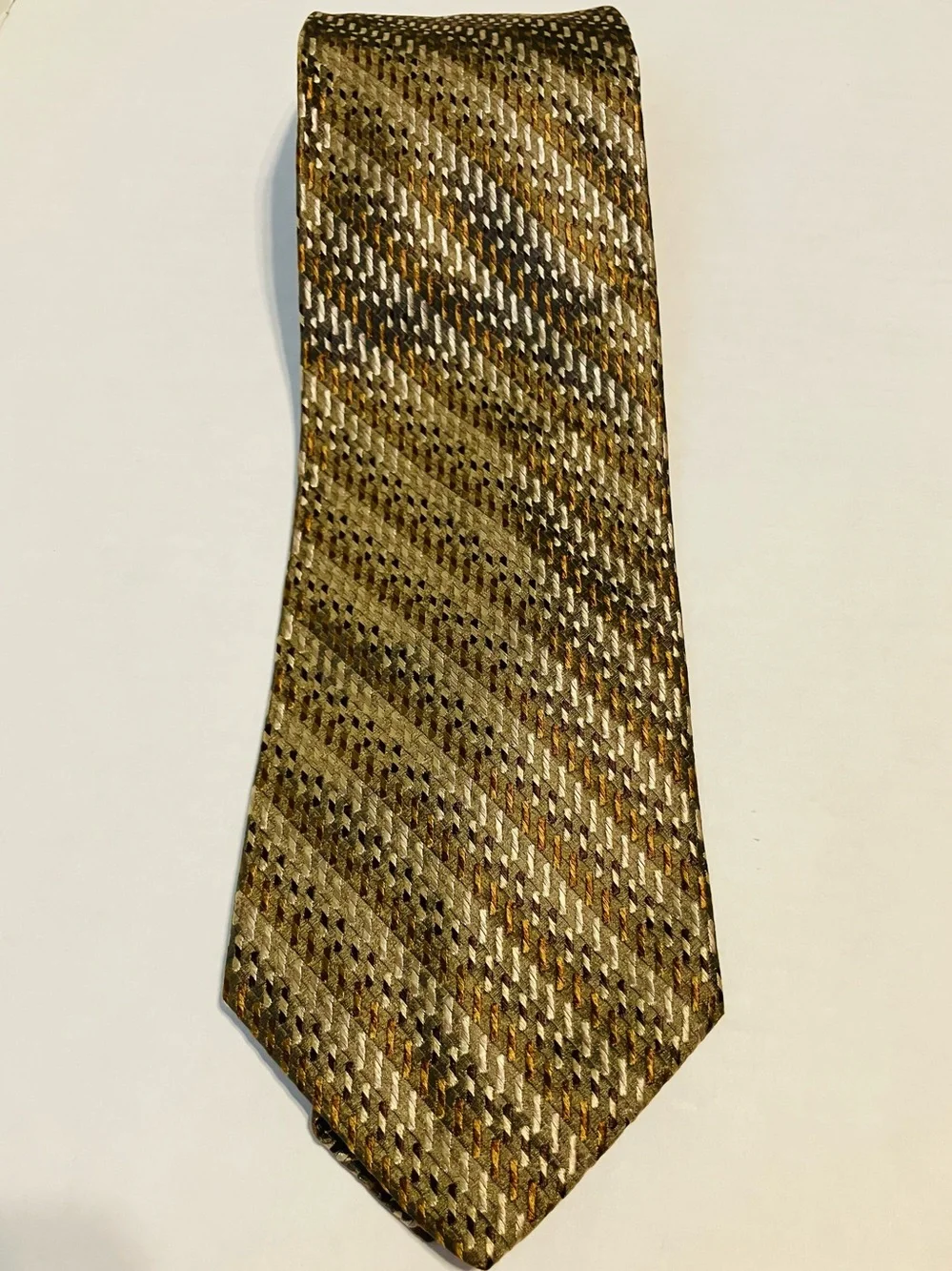 Alfred Sung Italian Silk Tie Necktie brown Gold Vintage